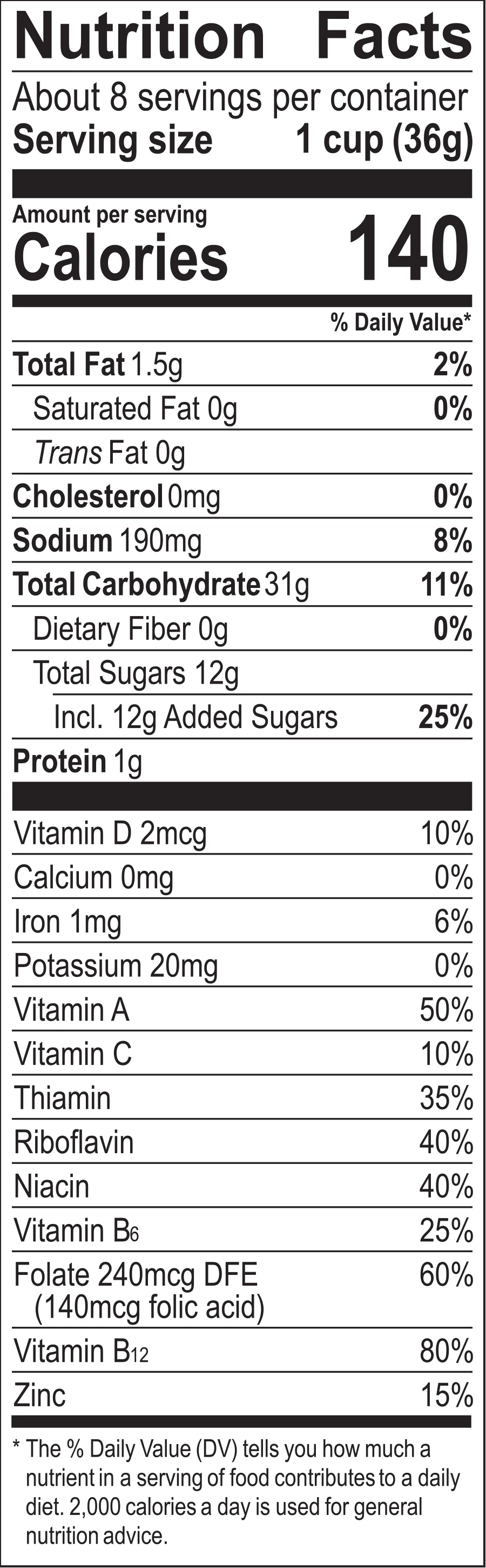 Halloween Fruity PEBBLES Nutrition Facts Panel